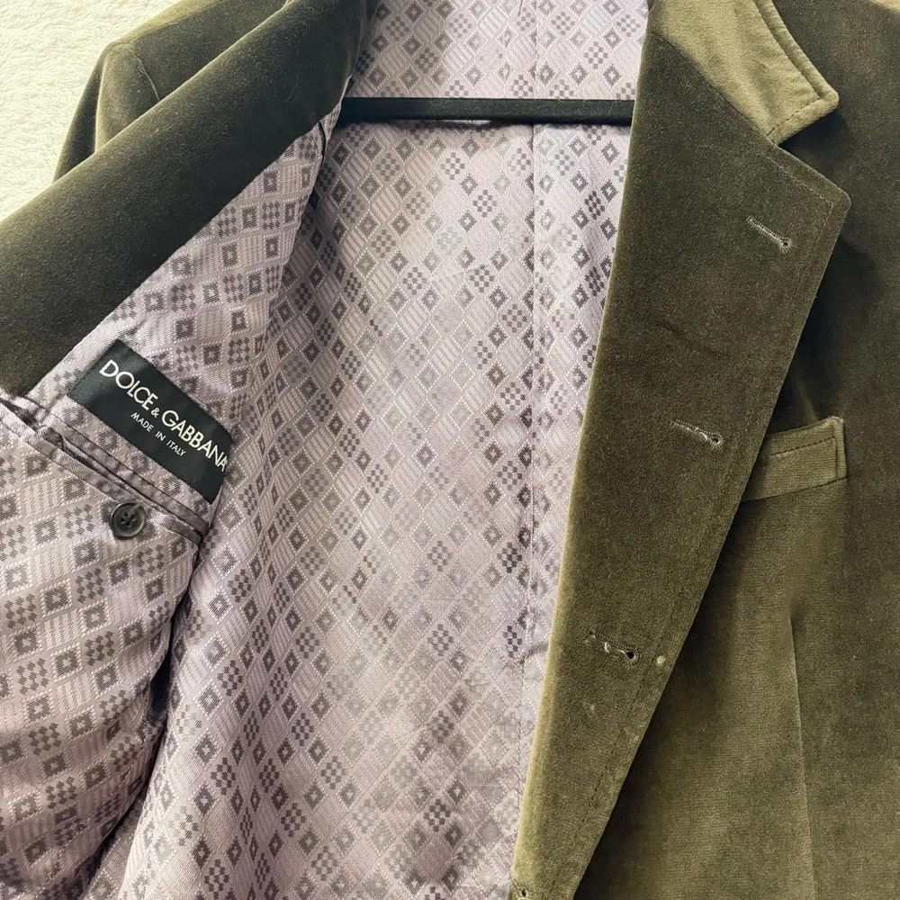 Vintage Dolce & Gabbana Men's Olive Blazer‎ | Cotton Suede | Size 44